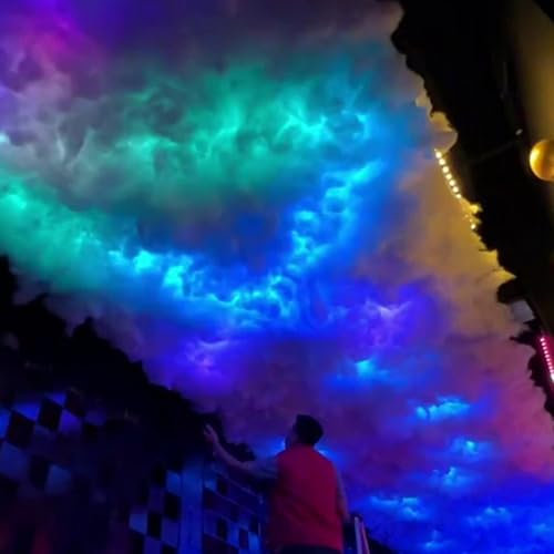 YMXEURSC 3D Thundercloud Light,Ceiling LED Cloud Light for Gaming Room,RGB Cotton Lightning Cloud Music Sync Colorful Atmosphere Night Light (48ft)