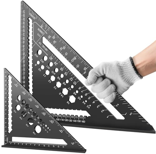 flintronic Zimmermannswinkel Set, 2PCS Multifunktional Anschlagwinkel, 18cm+30cm, Aluminium Lineal Winkelführung Inkl. Flachem Zimmermannsbleistift zum Messen von Winkeln (Schwarz)