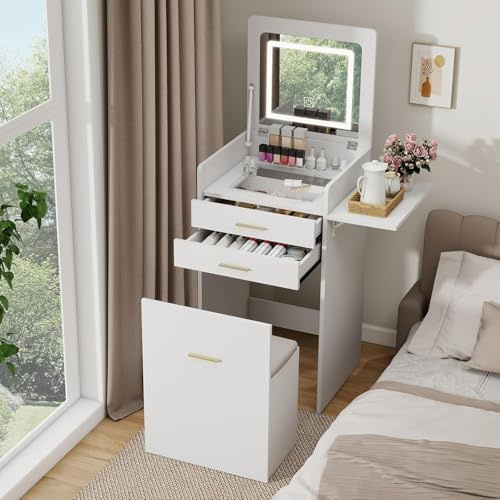 YU YUSING Toeletta 3 in 1 con Specchio LED, Toeletta Trucco, Bianco