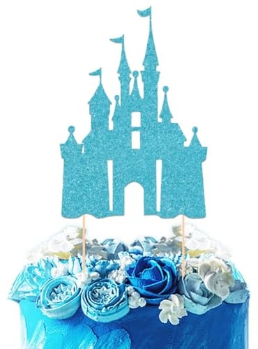 1 Stück Schloss Tortendeko, Prinzessin Schloss Thema Glitzer Tortendeko Geburtstag Deko, Schloß Cake Topper Dekorationen für Geburtstag Party Hochzeit Kuchen Dekorationen (Blau)
