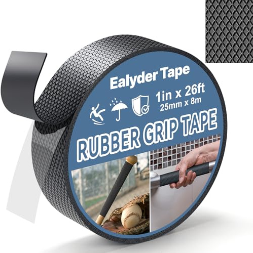 Ealyder Tape 25 mm x 8 m Rubber Grip Tape, Black Ultra-Thin Strong Adhesive Anti-Slip for Handles, Home Use, Waterproof Wear-Resistant Heat Resistant Grip Tape, Comfortable in Hands