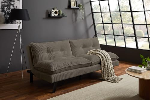 Riess Ambiente Modernes Schlafsofa COCOONING - 190x80x87/100cm - Greige, 3-Sitzer Couch mit Schlaffunktion, Cord
