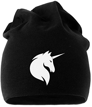 MoonWorks Jersey Beanie Einhorn Unicorn Anker Hipster Kackhaufen Läuft Meow Mütze Stern Herren Damen schwarz Unisize