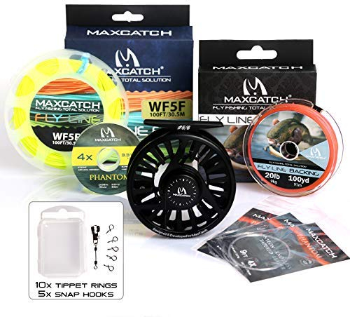 MAXIMUMCATCH Fliegenrolle Avid Serie Fliegenfischen Rollen groß Arbor Angelrolle in 1/3, 3/4, 5/6, 7/8, 9/10wt, 5 Farbe Wahl (Schwarze Rolle+Schnüre Combo, 5/6wt)
