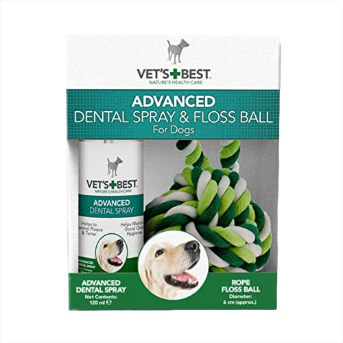 Vet's Best Natural Dental Spray & Floss Ball |Clean Teeth and Fresh breath for Dogs