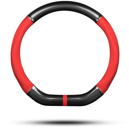 Ergocar Auto Lenkradbezug Rutschfester Auto Lenkradschutz D-Form Kohlefaser & PU Leder für Durchmesser 38cm (15 ) (Schwarz-Rot-Streifen-B)