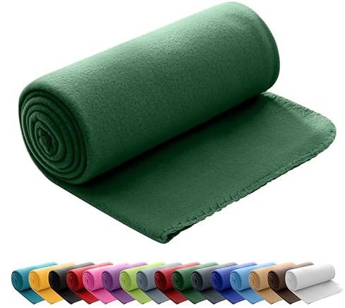 wometo Polar Fleecedecke oekoTex 130x160 ca. 400g mit Anti-Pilling und Kettelrand dunkelgrün grün