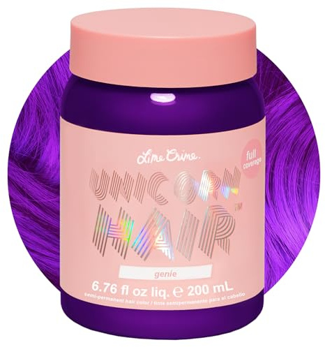 Lime Crime Unicorn Hair Dye Full Coverage, Genie (Deep Violet Purple) - Damage-Free Semi-Permanent Hair Color Conditions & Moisturizes - Temporary Hair Tint Kit Has A Sugary Citrus Vanilla Scent