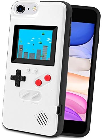 LucBuy Game Case for iPhone, Back-Powered Protective Case with 36 Small Games, Colour Screen, Shockproof Video Game Case for iPhone 6/6S/7/8/SE2 – White