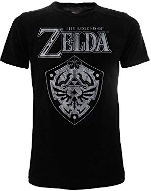 Zelda-Legend of Tshirt Noir Original Nintendo 100% Produit Officiel Jersey Shirt Bouclier Shield Garçon (12-13 années)