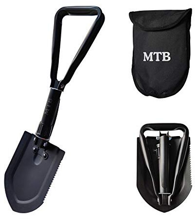 MTB-Militär-Klappschaufel, Campingschaufel, Hartstahl, Eintrittswerkzeug mit Holzsägekante und taktischer Tragetasche, 57 cm, Schwarz