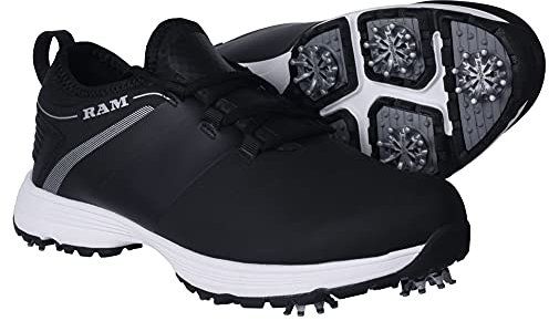 Ram Golf XT1 Mens Waterproof Golf Shoes, Spiked, Black Size 9