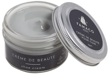 Famaco 50ml Grey Edelweiss Leather Deluxe Boot and Shoe Cream Polish With Polishing Duster - Long Lasting Shine Protector Kit for Boots and Shoes