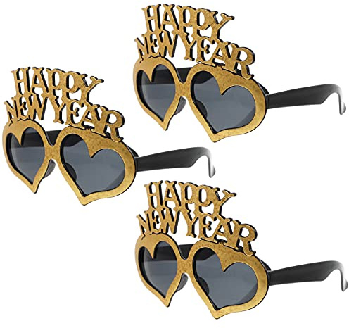 STOBOK Neujahr Partybrille Happy New Year 2022 Brille Lustige Spaßbrille Golden 3 Stück Kinder Erwachsene Kostüm Foto Requisiten Weihnachten Silvester Party Gastgeschenk Mitgebsel