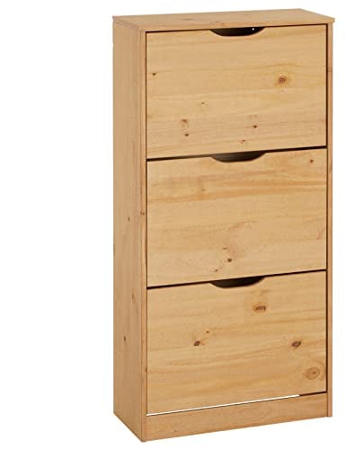 IDIMEX Schuhschrank Basil, schöner Schuhkipper mit 3 Klappen, praktische Schuhkommode aus Kiefer in braun
