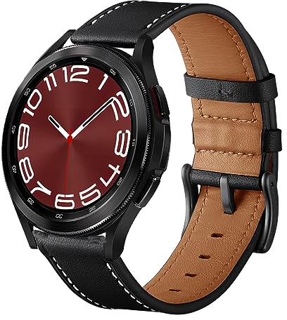 OTOPO Lederarmband Kompatibel Mit Samsung Galaxy Watch 6/5/4 44mm 40mm, 5 Pro 47mm, 6/4 Classic 43mm 46mm 42mm Ersatzarmband für Männer Und Frauen Schwarz