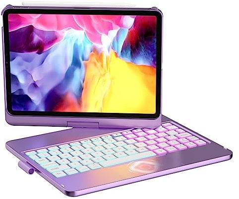 CC Store Touchpad Keyboard Case for iPad Pro 11 4th/3rd/2nd/1st Gen, iPad Air 5th/4th Generation 10.9'', 360° Rotatable & Pencil Holder, Case with Trackpad Keyboard for iPad Pro 11,iPad Air (Purple)