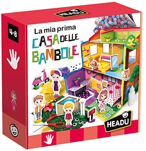 Headu Mein erstes Puppenhaus schafft und dekoriert mit verschiedenen Materialien It53863 Spiel Kunst & Handwerk für Kinder von 4-8 Jahren, Made in Italy