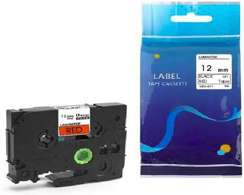 Label Schriftband 12mm SCHWARZ auf ROT Ersatz für Brother P touch Bänder TZe431 Laminiertes Etikettenband für ptouch H105 H107B H101C H110 1000 D400 Beschriftungsgerät