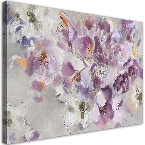 Feeby Bild Auf Leinwand 90x60 cm Pflanze Blumen Aquarell 1 tlg Modern Vlies Bilder Wandbilder Leinwandbild Kunstdruck Wand Wanddeko Design Schlafzimmer Flur Wohnzimmer Natur Abstrakt Violett