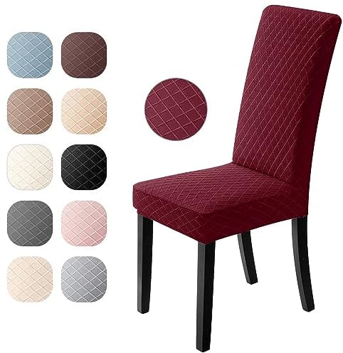Stuhlhussen 4er Set Universal Stretch Stuhlhussen Moderne Jacquard Husse Abnehmbare Stuhlbezug Abdeckung Esszimmer überzug Bi-Elastic Spannbezug,für Bankett Deko und Hochzeit Partys(Bordeaux,4 er Set)
