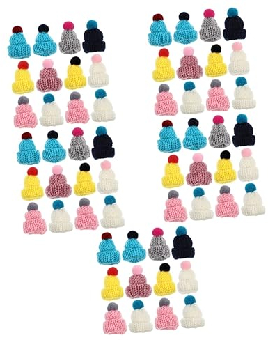 EXCEART 60 Stück Mini-Mützen Kleine Weihnachtsmützen Lutscher-Süßigkeiten-Hüte Fingerhüte Mini-Strickmützen Mini-Puppen Spielset-Zubehör Entzückende Kleine Hüte Puppenzubehör