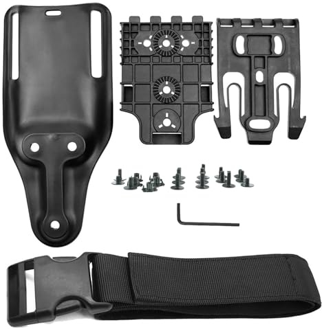 QLS Schnellverriegelungssystem Kit mit 5,1 cm Mid Ride Verriegelung inkl. Gabel und Duty Empfängerplatte mit schwarzen Oberschenkelgurten, Qls 19 22 Plattformbefestigung für Duty Holster und Zubehör
