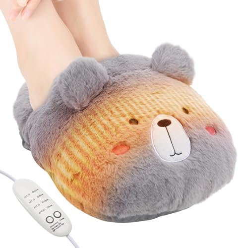 Chauffe Pied Electrique, Aceshop Chauffe-pieds électriques chauffants avec 4 Minuterie et 4 Niveaux de Température Coussin Chauffe Pieds avec Charge USB Antidérapants Amovibles Chauffe-pieds (Gris)