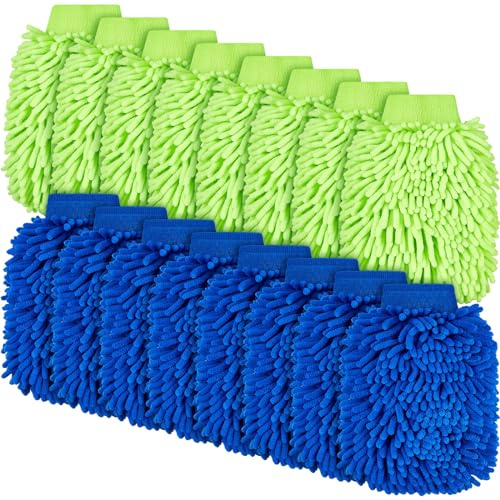 Toulite 16 Pcs Microfiber Wash Mitts, 7.48 x 10.24 Inch, Royal Blue, Green