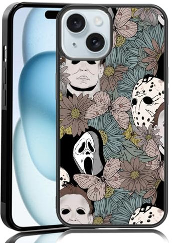MMYAJT Horror Flowers Scary Phone Case Fit for iPhone 15, TPU iPhone Case Shockproof Ghostface Fashion Design Phone Cover Gift for Boy Girl Men Women