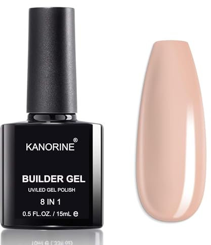 KANORINE Gel Polish Builder Nail Gel, 8-in-1 Neutral Nude Brown Builder for Nails, Hard Gel Builder Nail Strengthener Extension Base Coat False Nail Tips Glue in a Bottle 15ML