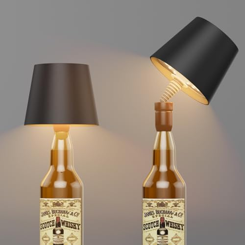 K-Bright LED Dimmbare akku Flaschenlampe 5200 mAh, 2PCS Led flaschenlampe Kabellose Touch Tischlampe, IP54 Flaschenlicht, Flaschenlampen für Innen und Außen,Restaurant & Bar,3000K(Schwarz)
