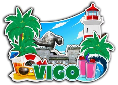 Orlybar Imán para nevera Vigo Galicia España, de madera, 3D, monumentos de viaje, coleccionables, decoración hecha a mano -3772