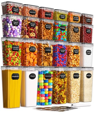 KEMETHY Vorratsdosen mit Deckel Luftdicht, Set mit 24 Luftdichte Vorratsbehälter, Aufbewahrungsboxen mit Deckel Küche für Mehl, Zucker, Körner, Mit Schreibstift und Etikett