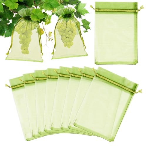 KINGLAKE 100Pcs Fruit Protection Netting Bags, 20x30cm Sage Green Organza Gift Bags Large, Garden Plant Protect Net for Fruits Tree Strawberry Grape, Insects Barrier Vegetables Mesh
