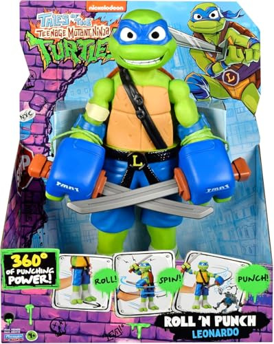 Giochi Preziosi -Leonardo Ninja-Turtles Mutant Rolling Punch, Leonardo Riesige Figur 30 cm mit Kampffunktion und Waffe, für Kinder ab 4 Jahren