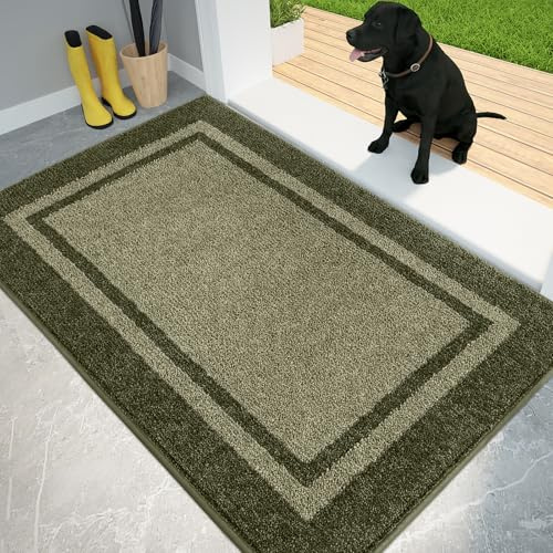 PURRUGS Dirt Trapping Door Mat, 32 x 48, Budding Green & Sage Green | Machine Washable, Non-Slip, Waterproof TPR Backing, Super Absorbent, Low Profile, Entryway Rug for Muddy Paws and Shoes