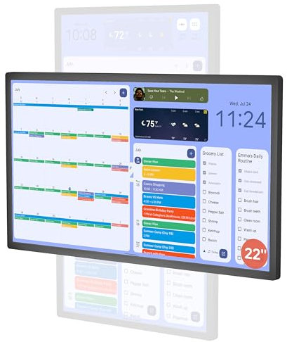 Cozyla 24'' Digital Calendar Wall Touch Screen Syncs All Android Tablet Apps To Do List Notepad Electronic Wall Smart Calendar for Family Chore Chart for Kids Adults Meal Planner Wall Mount Black