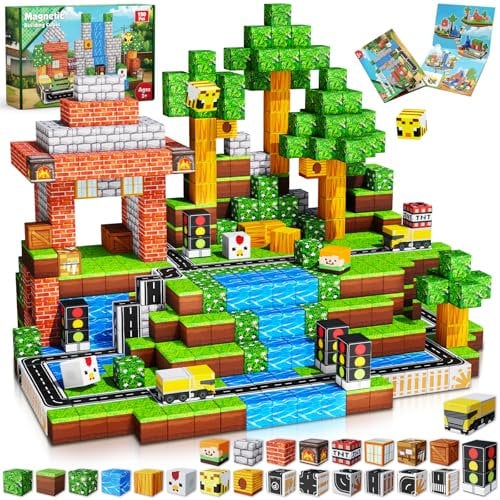 Annexfun Magnetische Bausteine 150pcs Magnetbausteine - Kücken Abenteuer Stadtleben mit Straße, Ampeln & Bienen | Lernspielzeug ab 4 Jahren | Kreatives Geschenk zu Weinachten