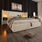 Polsterbett Doppelbett 160×200cm mit Nachttisch, Leselampe und USB Type-C Ladefunktion, Bettanlage Stauraumbett Bettgestell mit Lattenrost aus Massivholz und Metall (Beige, 160x200cm)