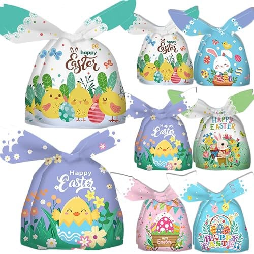 Ostertüten 100 Stück, Geschenktüten ostern, Kinder Süßigkeiten Tüten, Schön Hasenohren Tüten, Ostertüten zum befüllen für Kekse Snacks, ostern Party Supplies und Geschenke