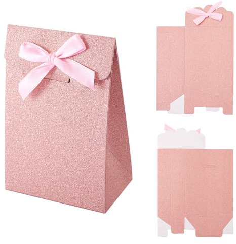 Boutigem Lot de 12 petits sacs cadeaux en papier kraft rose en vrac 7,9 x 4,6 x 11,8 cm Sacs de faveur de fête Sacs cadeaux à poser debout pour bonbons, biscuits, emballage Saint-Valentin, mariage