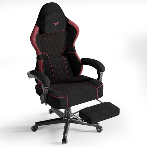 Huracan Silla Gaming con reposapiés, ergonómica con reposacabezas y cojín Lumbar, Silla de Oficina Gamer, Respaldo Ajustable de 90 a 160°, soporta 130kg, para Esports, Oficina en casa, Gaming, Rojo
