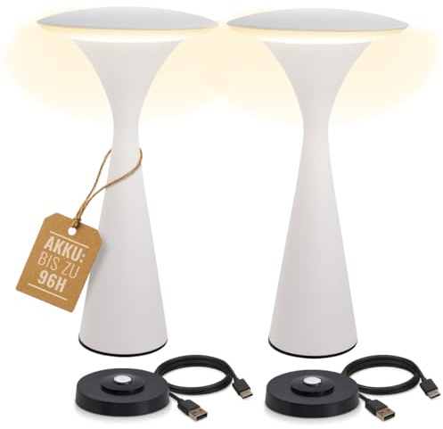 8 seasons 2er Set Tischlampen kabellos Hello Space (Weiß) Indoor & Outdoor | Hochwertig, Touch, stufenlos dimmbar, USB Ladestation, 3 Weißtöne inkl. warmweiß, Akku Designer Tischleuchten aus Aluminium