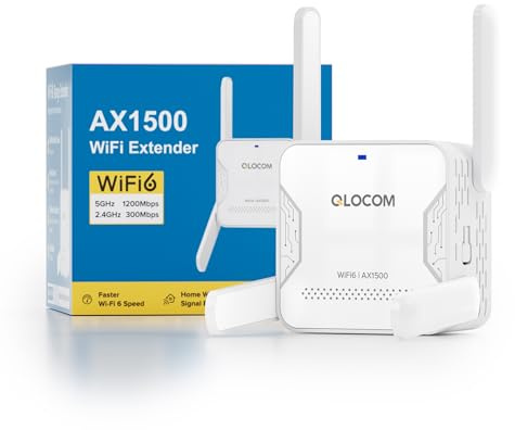 QLOCOM 2026 Upgrade Version WiFi 6 AX1500 WiFi Extender Booster 1500Mbps WiFi Booster Range Extender Dual Band 5GHz & 2.4GHz Booster/Hotspot with 3600 Sq.Ft Coverage, 1 Ethernet Port, UK Plug(White)