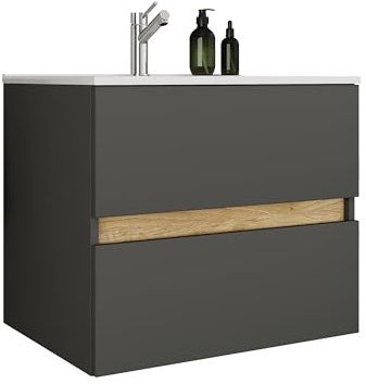 VCM 2-TLG. Waschtisch mit Keramikbecken, Badschrank mit 2 Softclose-Schubladen, Maße Waschplatz Set: H. 51 x B. 61 x T. 47 cm, Cosila-I