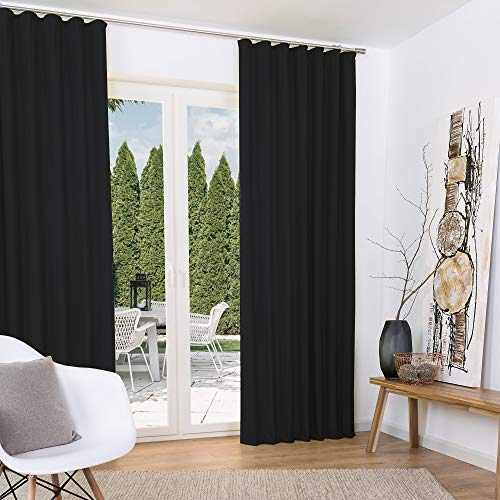 Beautissu 2er Set Thermovorhang Gardine 140x245 cm Schwarz – Thermogardine Set Kräuselband – Vorhang isolierend Kälte- & Hitzeschutz Universalband – Verdunkelnd Wohnzimmer, Schlafzimmer – Amelie TK