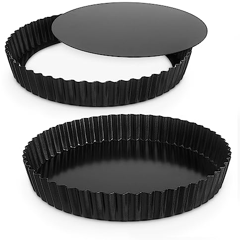 volila Anitbeschichtete gerillte Tart Form, Backform, Quiche Form aus Edelstahl mit einer abnehmbaren lockeren Boden für Backen und Kochen (2er-Set)