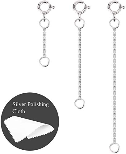 ALEXCRAFT Kettenverlängerung Silber Fußkette Silber 925 Verlangen Ketten Set Gliederkette Schlüsselanhänger Armband Halskette Verlängerungsketten für DIY Schmuckherstellung 3 Stück (1 2 3 inch,1mm)