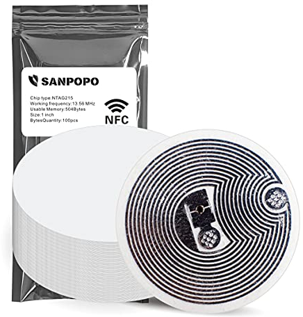 100 Stück NFC Sticker NFC Tags Selbstklebend vom Typ NTAG215 NFC Aufkleber nfc tag sticker,Mit 504 Byte Speicher,Funktioniert mit allen NFC-fähigen Telefonen(rund/25 mm)